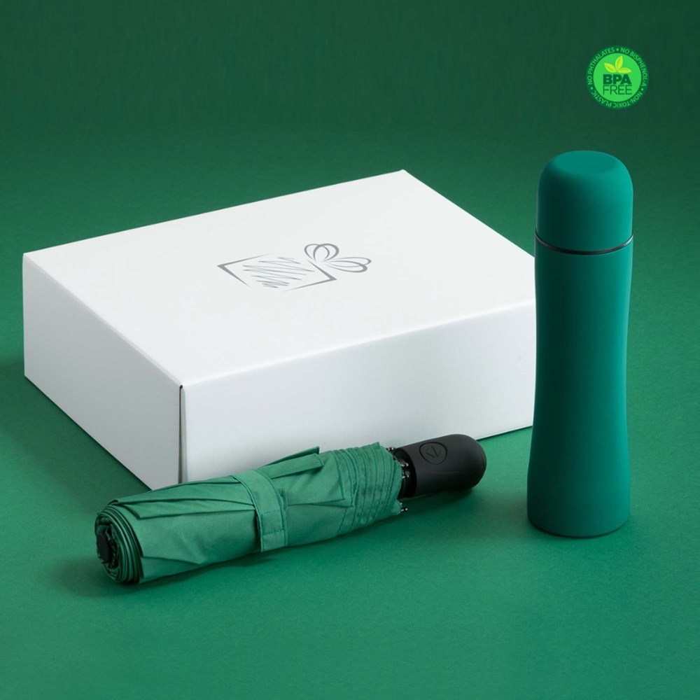 Auto Set: Thermosbecher & Vollautomatischer Regenschirm - grün