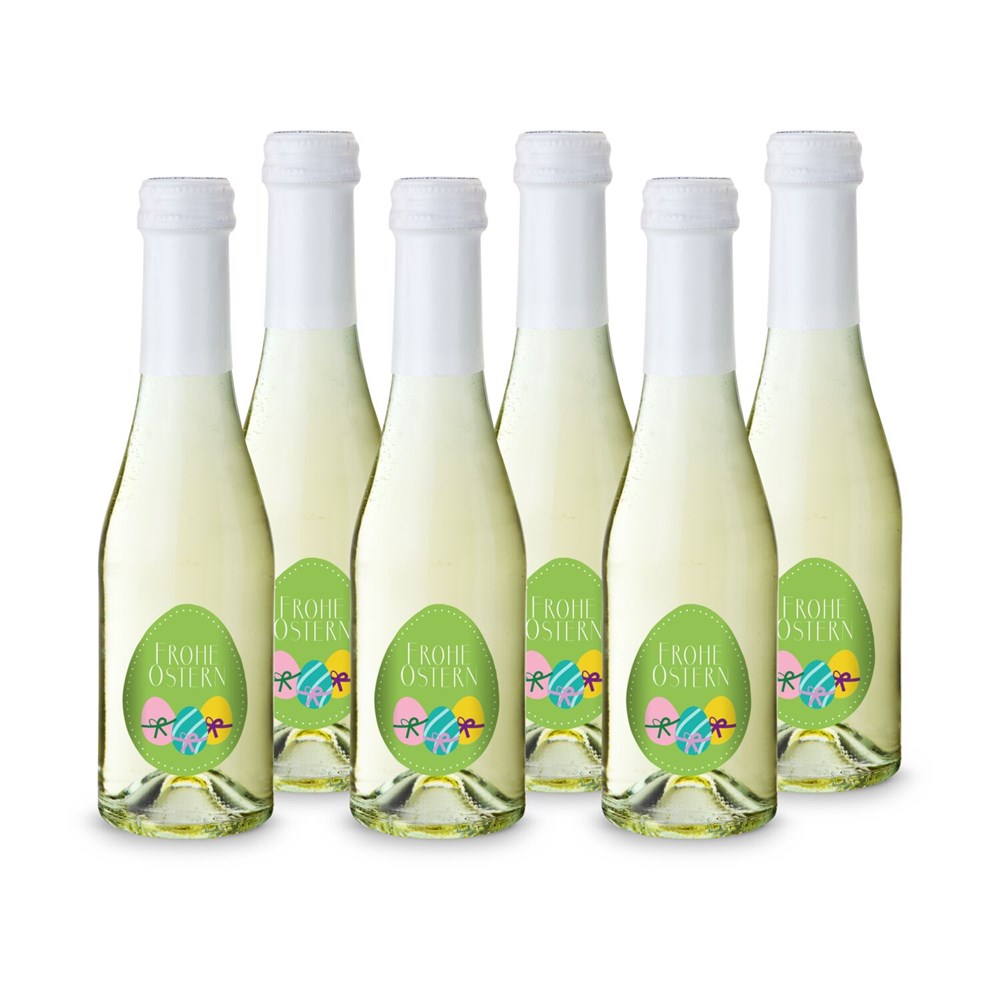 Oster-Piccolo - 6 x Secco Piccolo 0,2 l - Flasche klar, Kapsel weiß