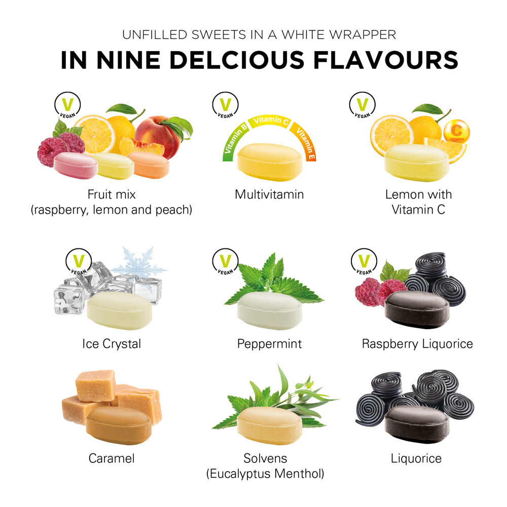 Solvens (Eukalyptus Menthol) Bonbon im weißen, kompostierbaren Wickler