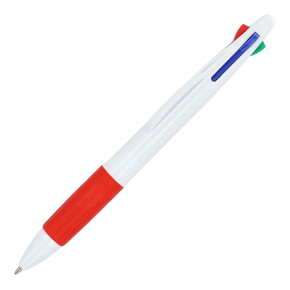 4-Farben-Stift mit Griffzone - Weiss / Rot