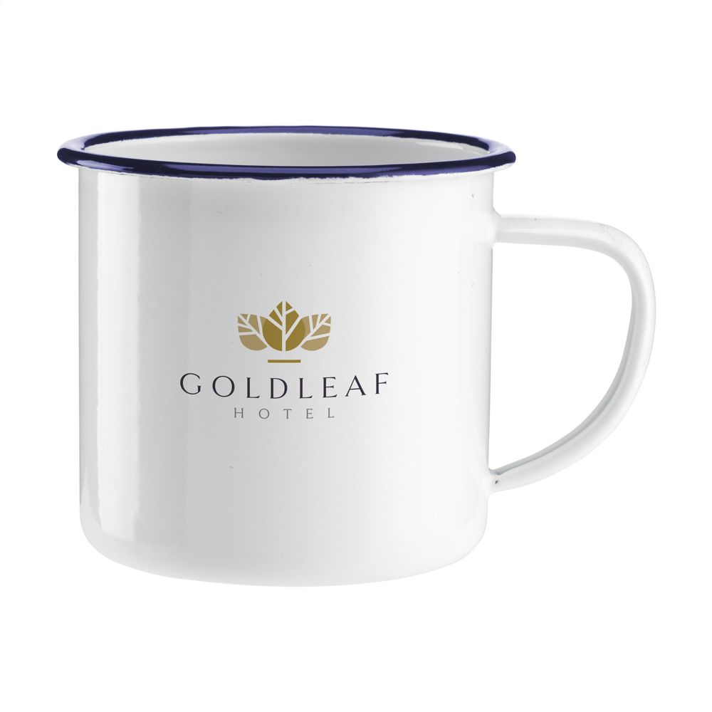 Retro Emaille Tasse 350 ml - Weiβ/Blau