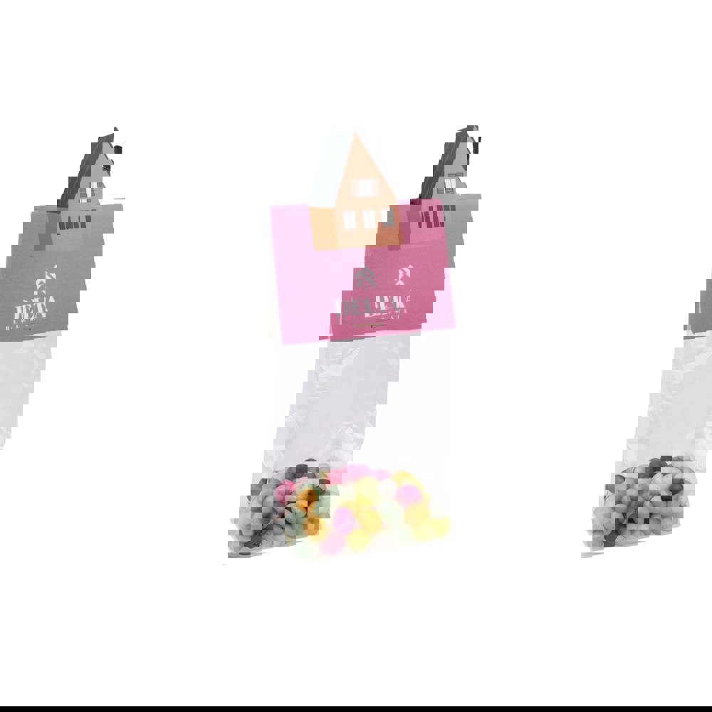 Blockbeutel mit Headerkarte in Ihrer eigenen Form und 50 Gramm Süßigkeiten - transparent/weiß