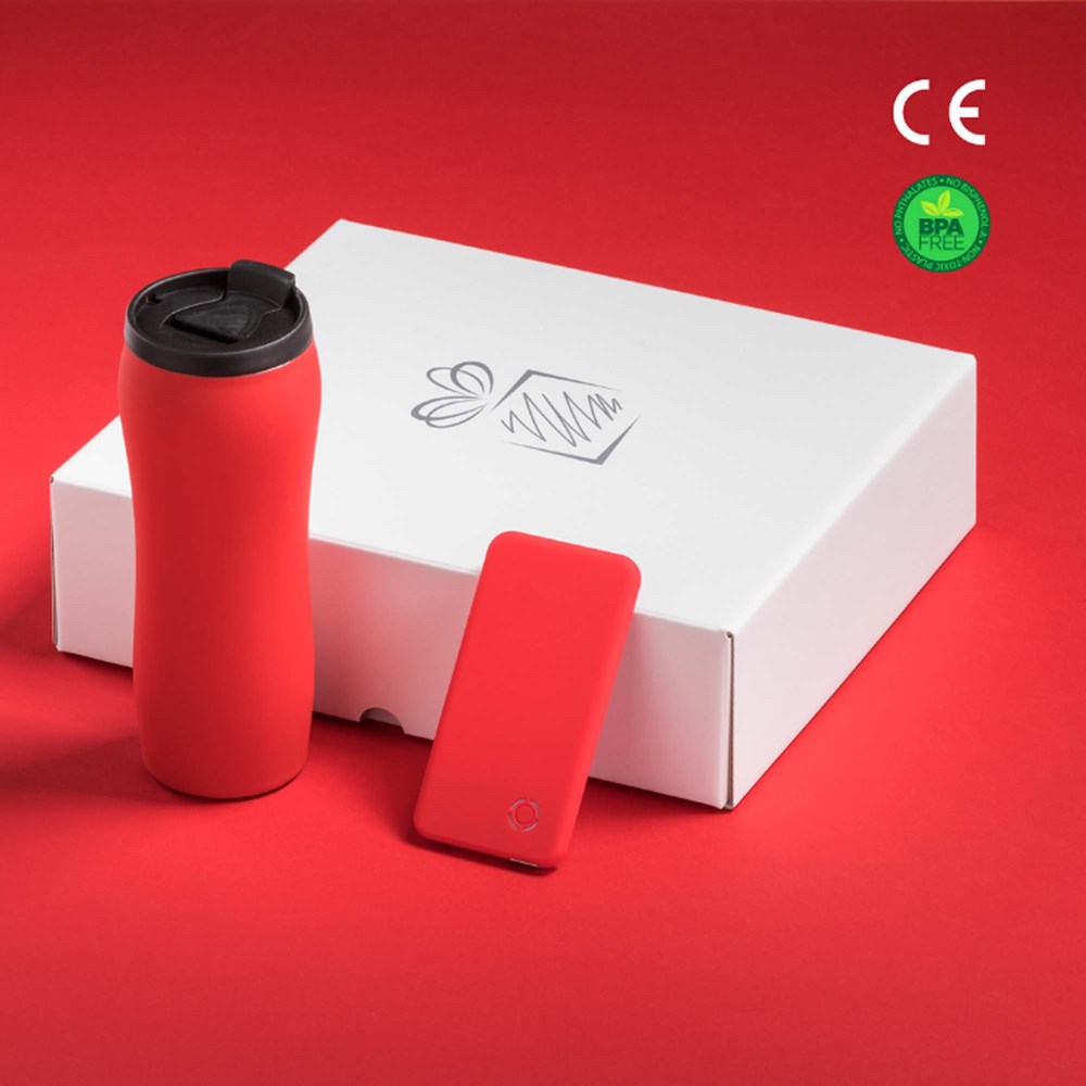 Auto Set: Thermosbecher 450 ml. & Ray Power Bank 4000 Mah - rot