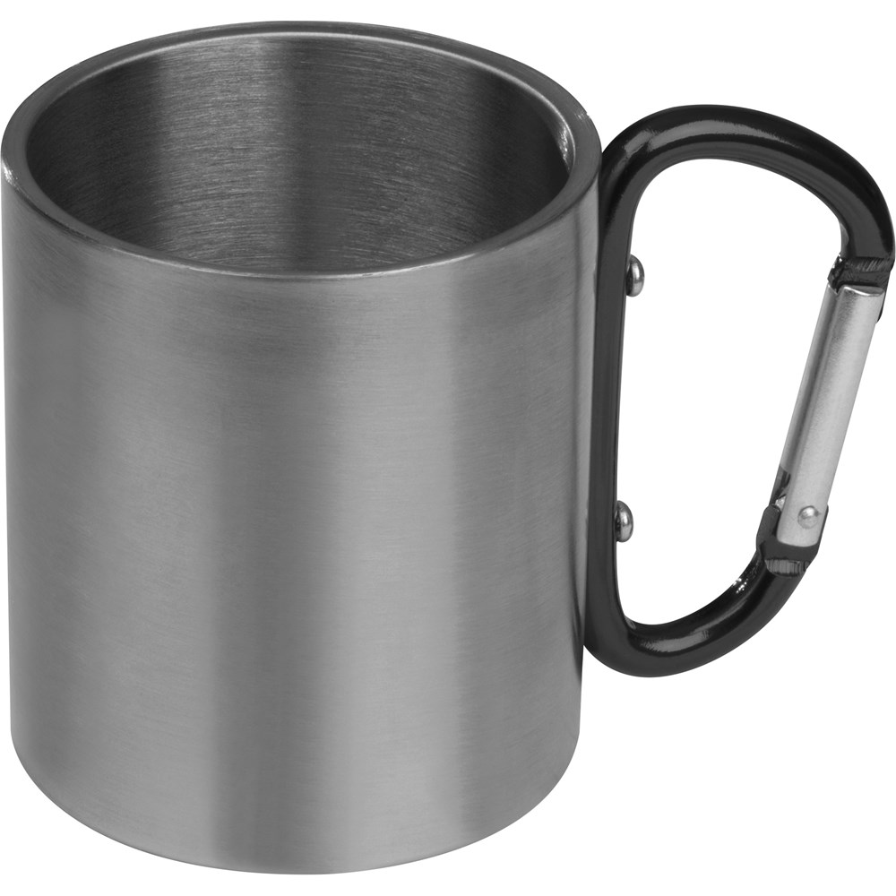 Tasse aus Metall mit Karabinerhaken, 200ml ANGELICA - Schwarz