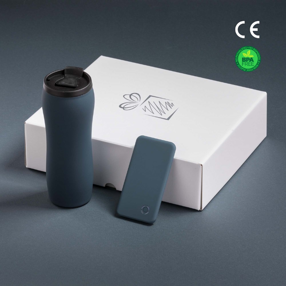Auto Set: Thermosbecher 450 ml. & Ray Power Bank 4000 Mah - grau