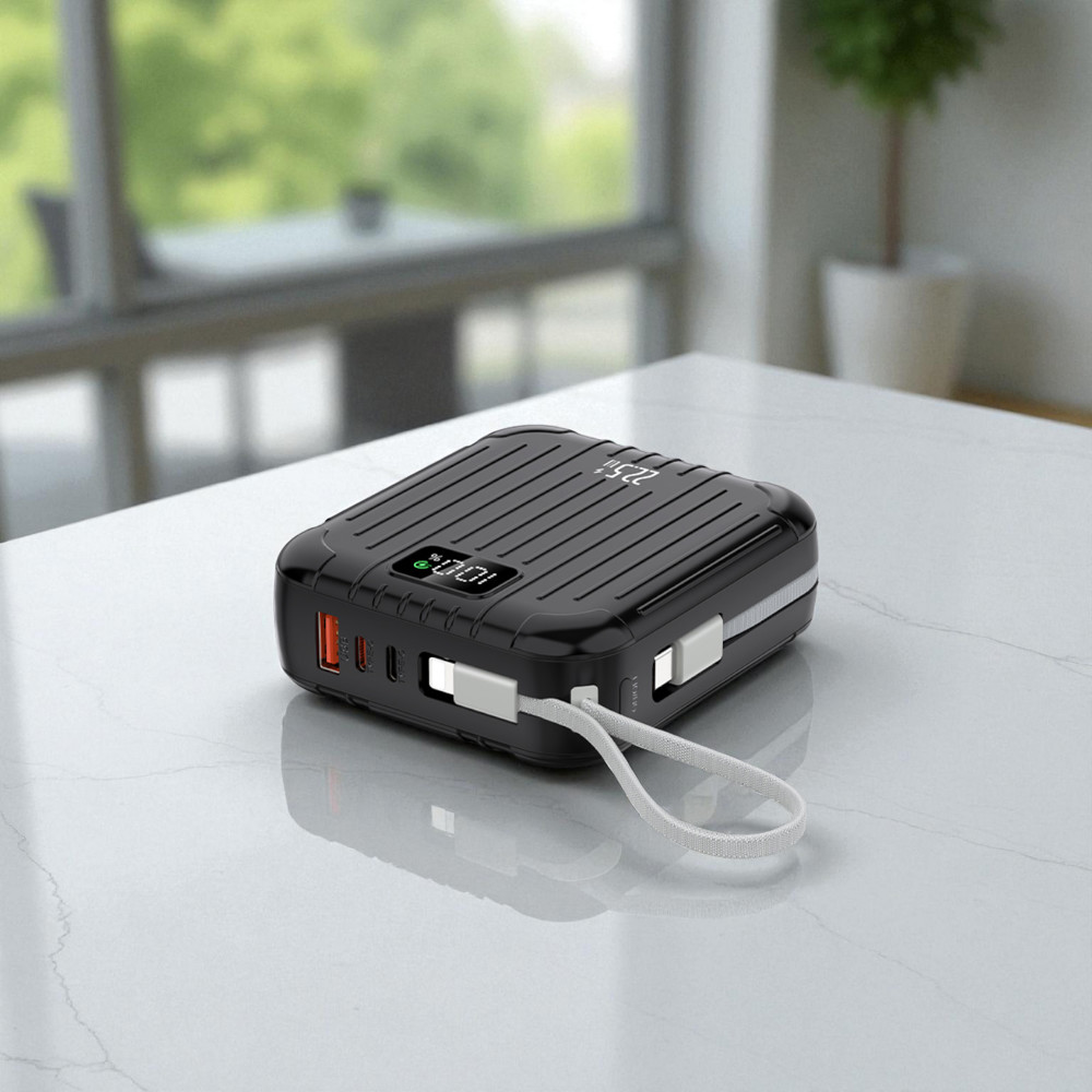 ChargePro Duo 22.5 W – 20 000 mAh Leistungsstarke Powerbank mit integriertem Dual-Kabel schwarz V2