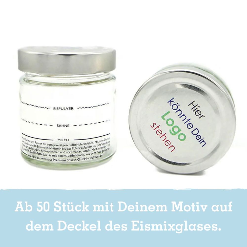 Eismixglas und Portionsbeutel im transparenten Säckchen