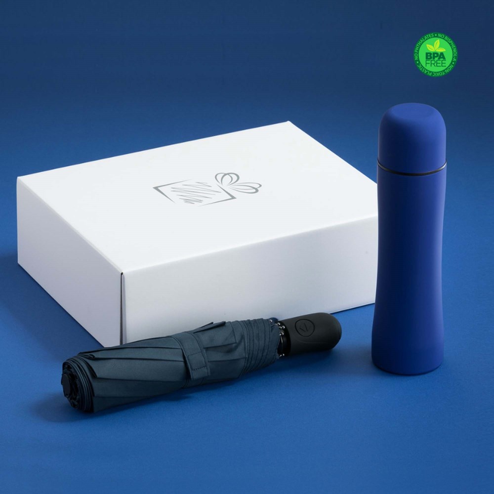 Auto Set: Thermosbecher & Vollautomatischer Regenschirm - marineblau