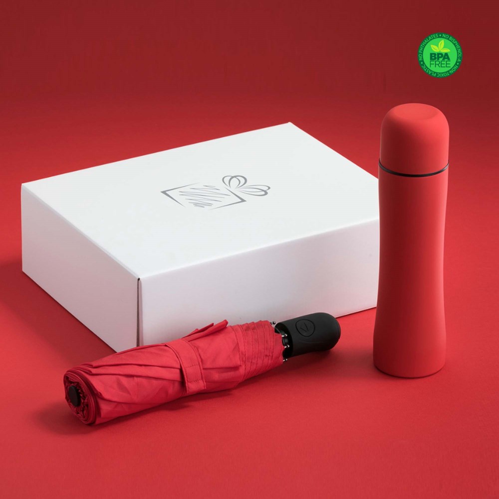 Auto Set: Thermosbecher & Vollautomatischer Regenschirm - rot