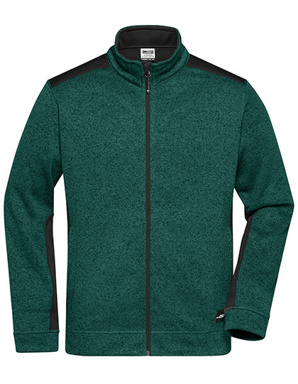Daiber - Men´s Knitted Workwear Fleece Jacket -STRONG- - Dark Green Melange, Black
