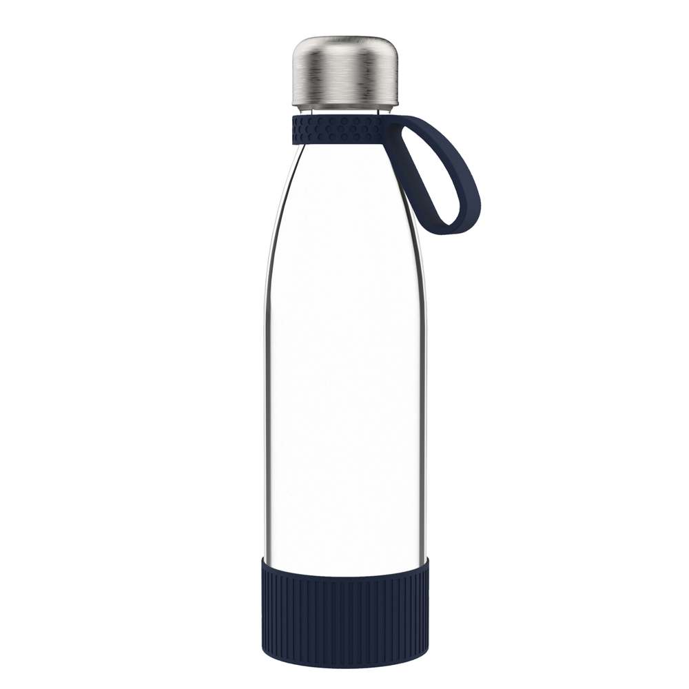 Trinkflasche GLASS - silber, transparent, marineblau