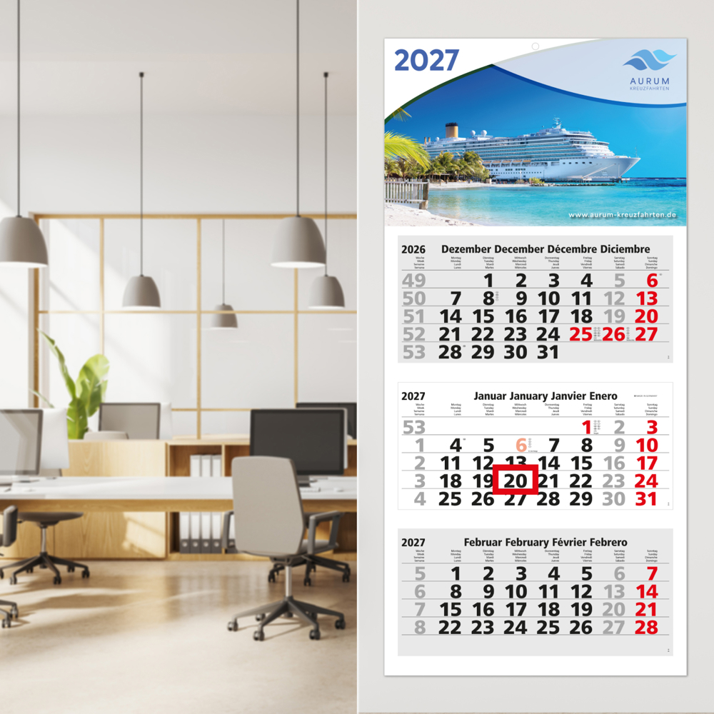 3-Monatskalender Mehrblock Medium Light 3