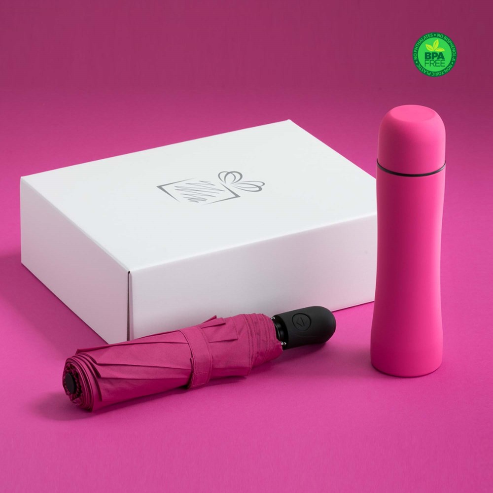 Auto Set: Thermosbecher & Vollautomatischer Regenschirm - rosa