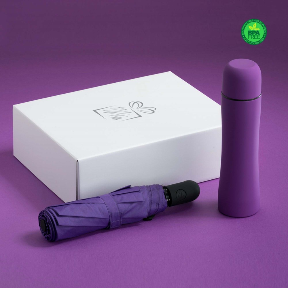 Auto Set: Thermosbecher & Vollautomatischer Regenschirm - Violett
