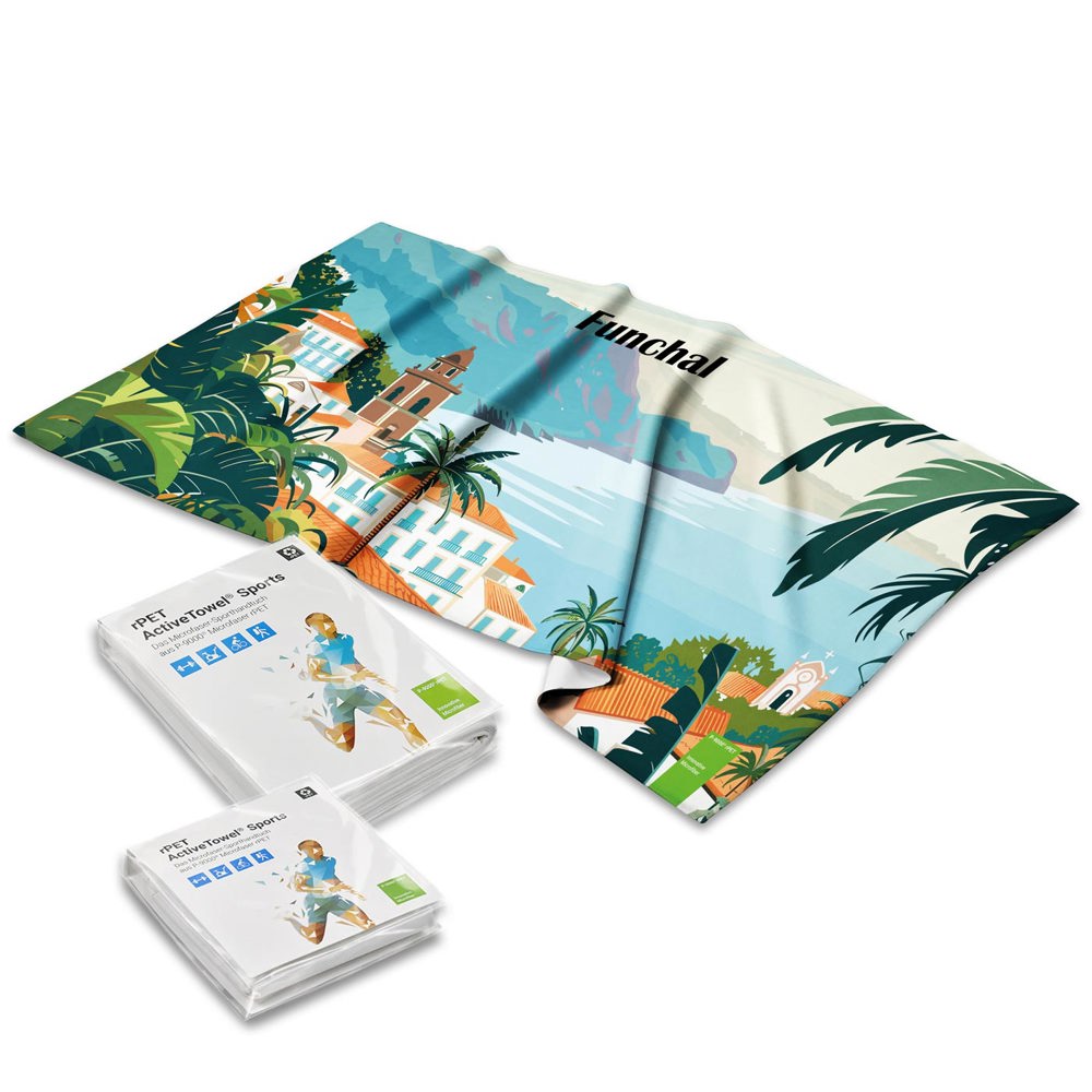 rPET ActiveTowel® Sports 80x40 cm im Polybeutel mit Standard Klappkarte, All-Inclusive-Paket