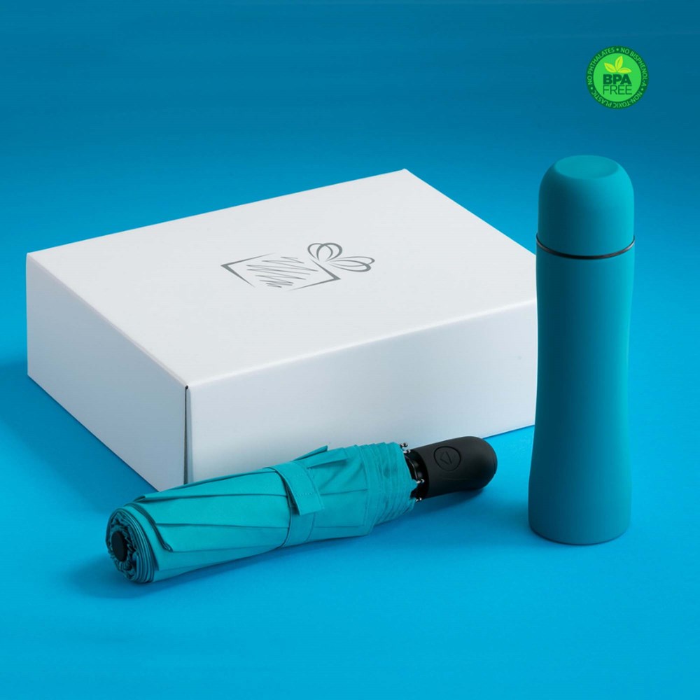 Auto Set: Thermosbecher & Vollautomatischer Regenschirm - türkis