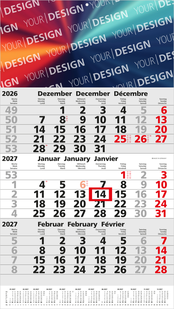 3-Monatskalender Einblatt Primus 3 Post A
