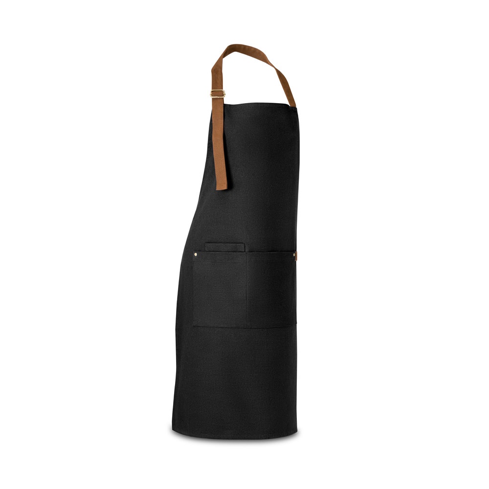 VESPER. Schürze aus 100% Canvas-Baumwolle (300 g/m²) mit Metalldetails - Schwarz