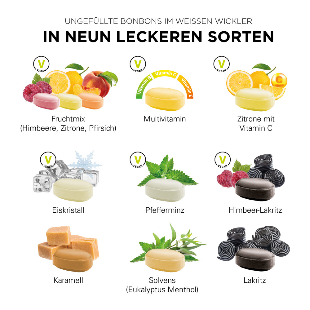 Solvens (Eukalyptus Menthol) Bonbon im weißen, kompostierbaren Wickler