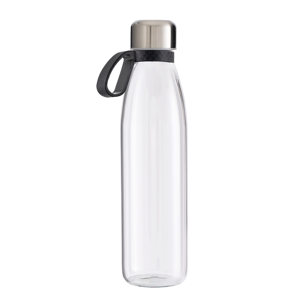 Trinkflasche GLASS - schwarz, silber, transparent