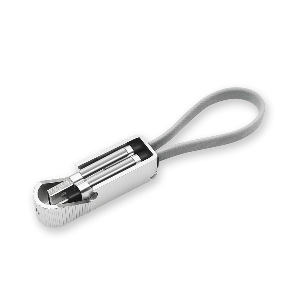 4 in 1 Schlüsselanhänger Ladekabel - silber gedeckt