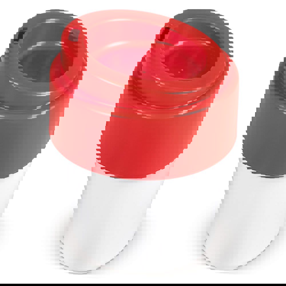 Heiß-aber-cool Kaffeebecher mit Deckel 240ml - Weiss / Rot