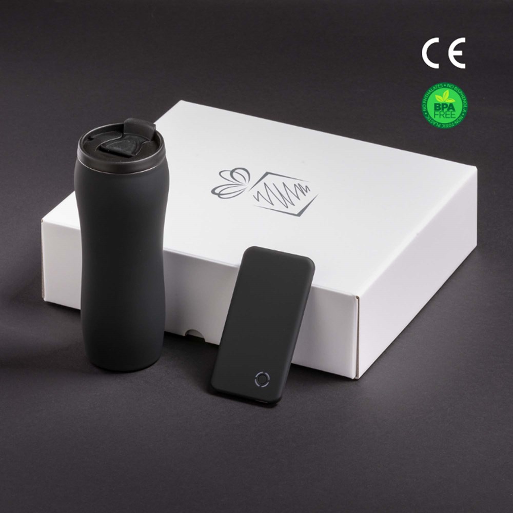 Auto Set: Thermosbecher 450 ml. & Ray Power Bank 4000 Mah - schwarz