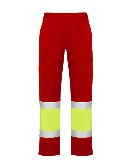 Roly Workwear - Naos Trousers - Red 60, Fluor Yellow 221