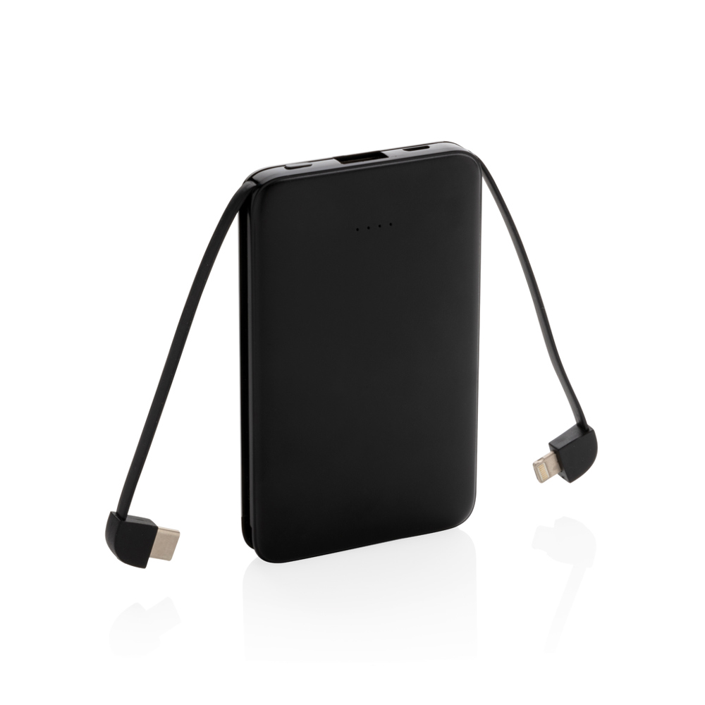 5.000 mAh Powerbank mit integriertem Kabel - schwarz (± PMS Black)