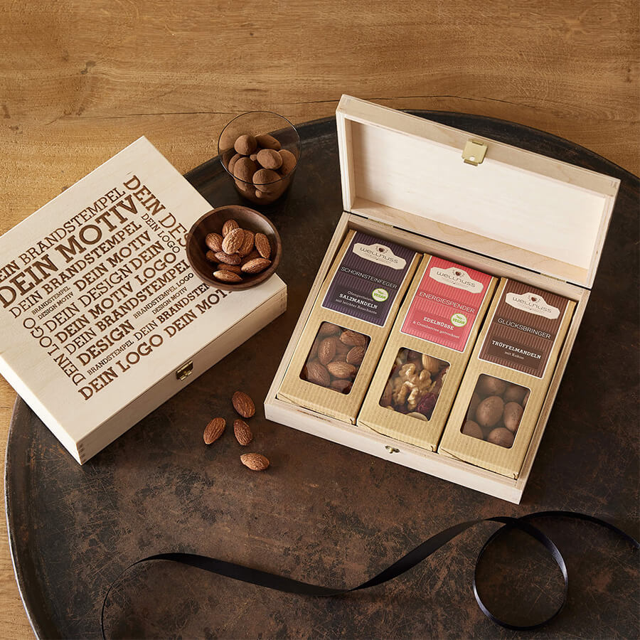 3 Premium Snacks der Birkenholzbox