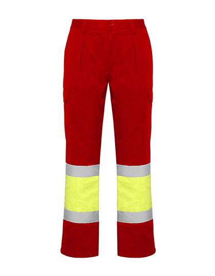 Roly Workwear - Soan Trousers - Red 60, Fluor Yellow 221