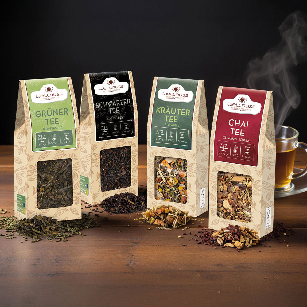 8 Tee Spezialitäten in der Birkenholzbox