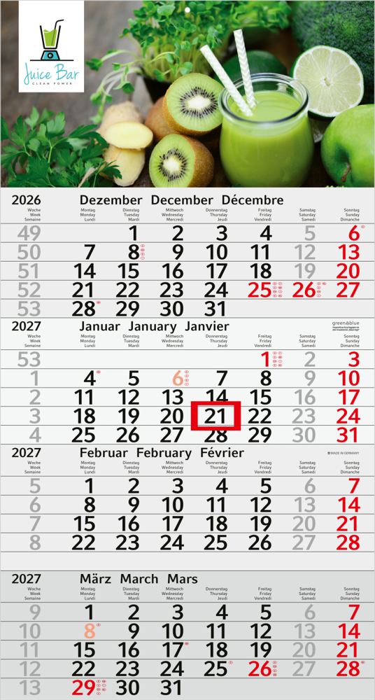 4-Monatskalender Einblatt Budget 4 RECYCLING Schrift modern