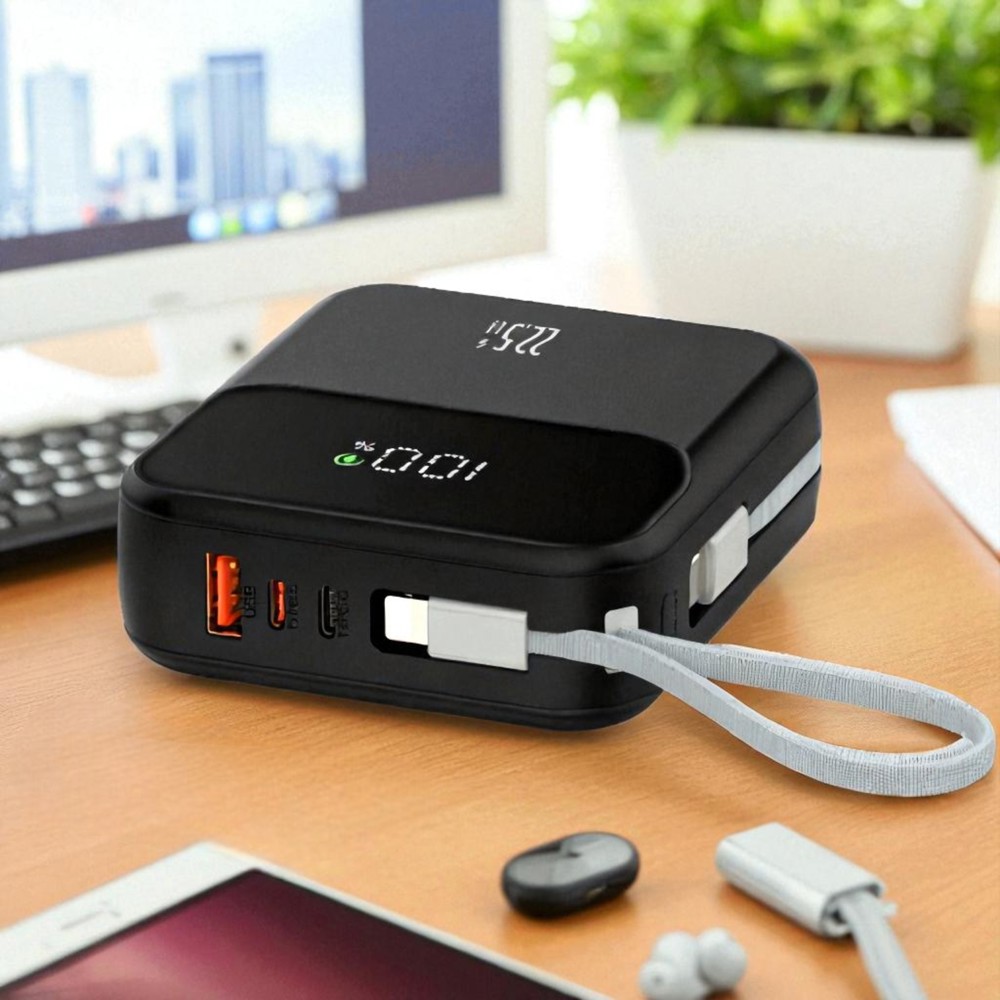 ChargePro Duo 22,5 W – 20.000 mAh leistungsstarke Powerbank mit integriertem Dual-Kabel, schwarz