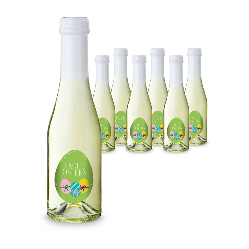 Oster-Piccolo - 6 x Secco Piccolo 0,2 l - Flasche klar, Kapsel weiß