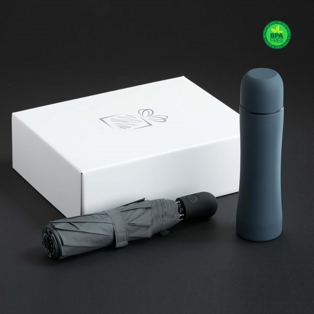 Auto Set: Thermosbecher & Vollautomatischer Regenschirm - grau