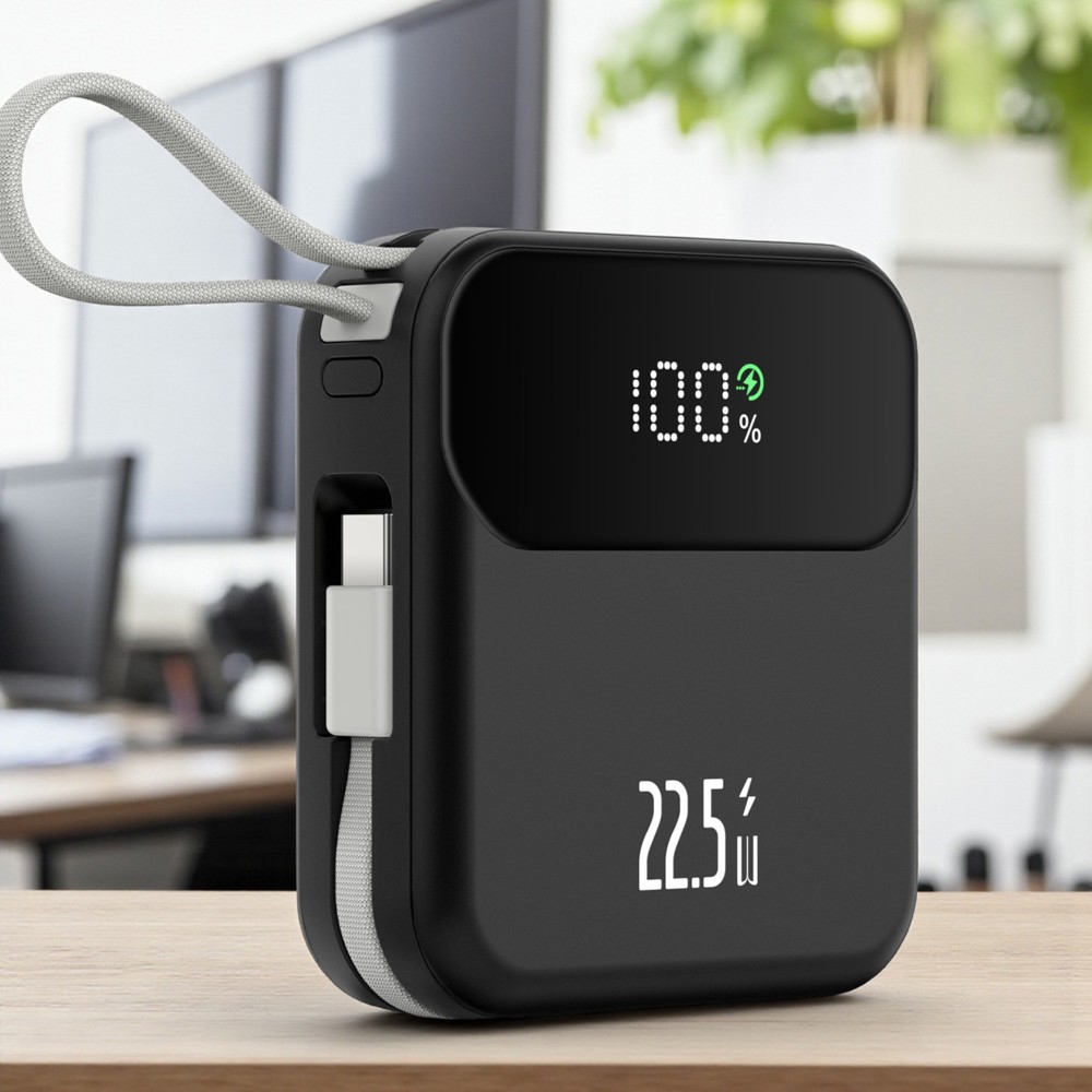 ChargePro Duo 22,5 W – 20.000 mAh leistungsstarke Powerbank mit integriertem Dual-Kabel, schwarz