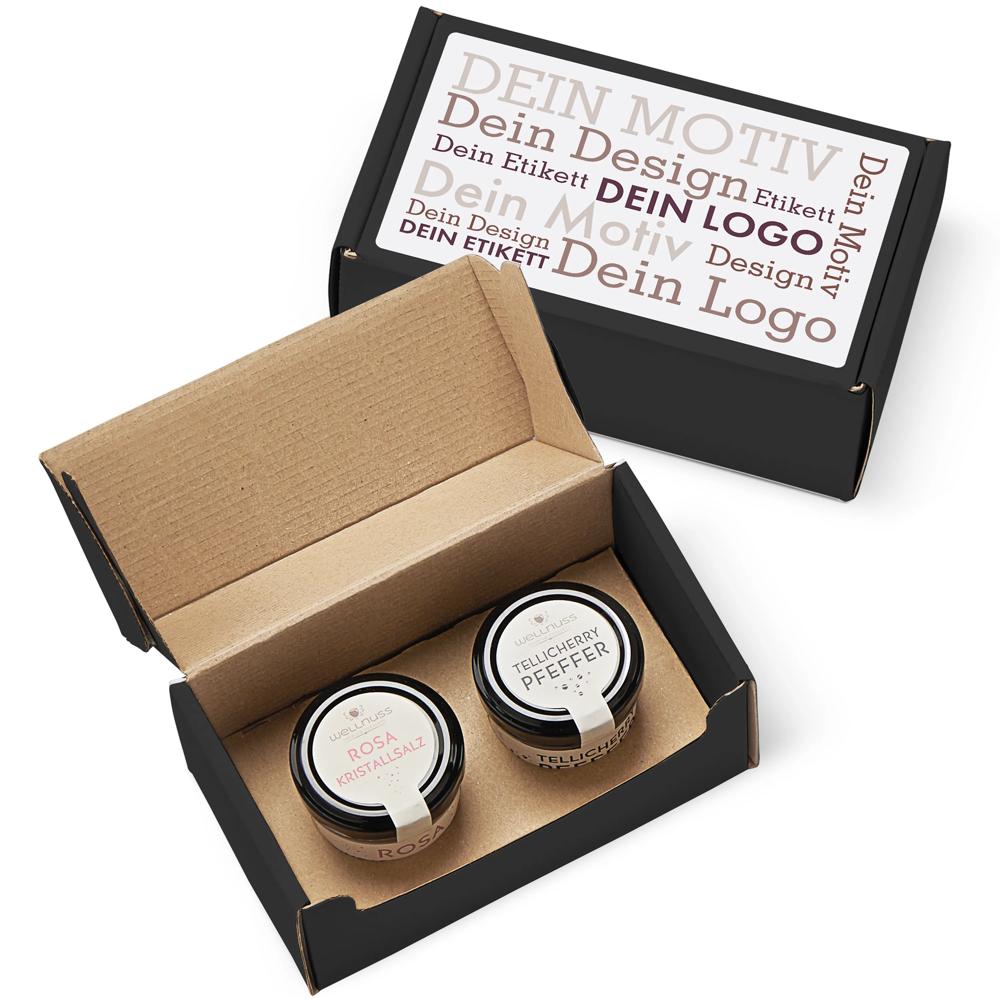 Geschenkkarton mit 2 Gourmet Gewürzen im Glas