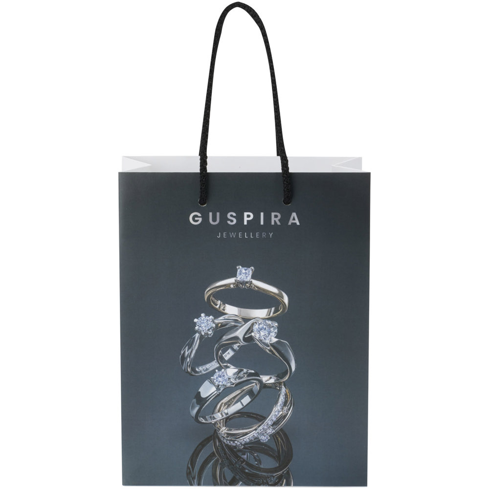 Handgefertigte 170 g/m² Integra-Papiertüte mit Kunststoff Kordelgriffen – 18 × 9 × 23 cm 