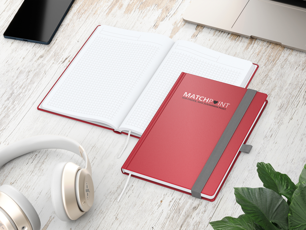 Notizbuch Vision-Book EXPRESS, A5, White, Winkelkaro, rot