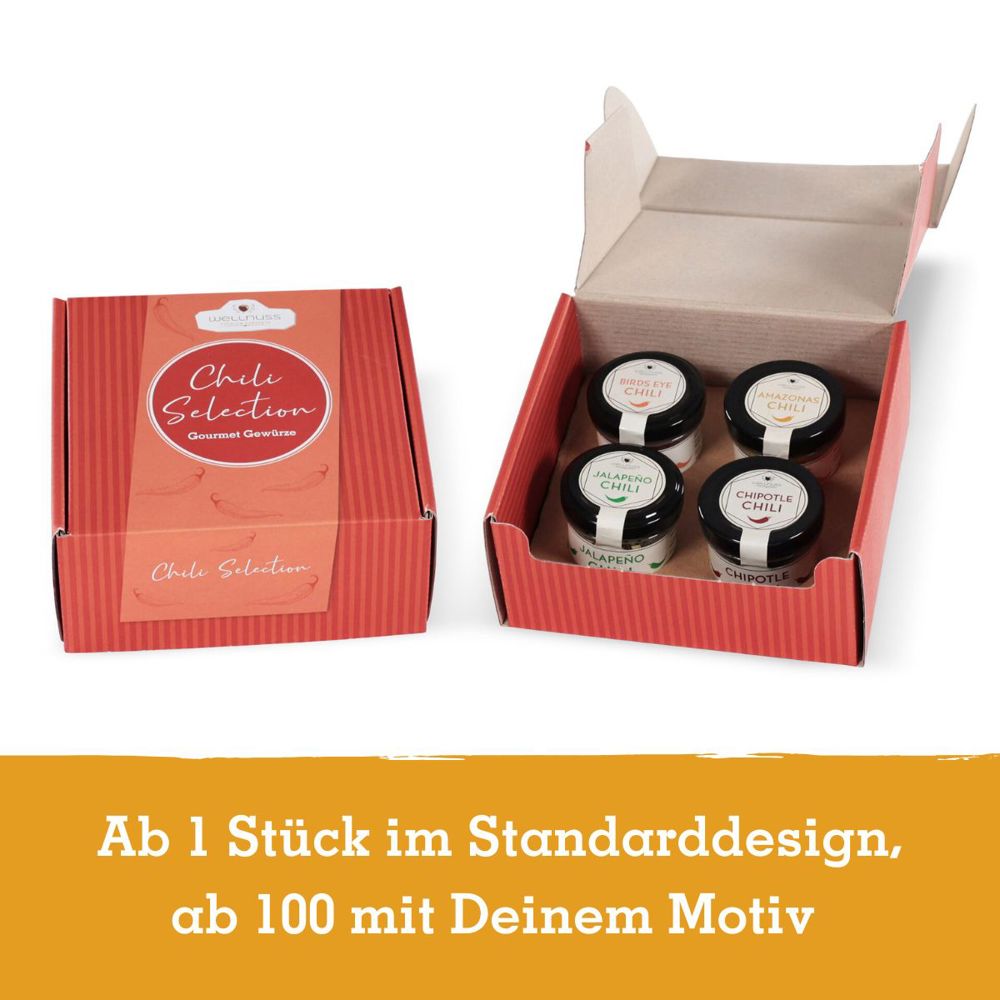 Geschenkkarton mit 4 Gourmet Gewürzen im Glas