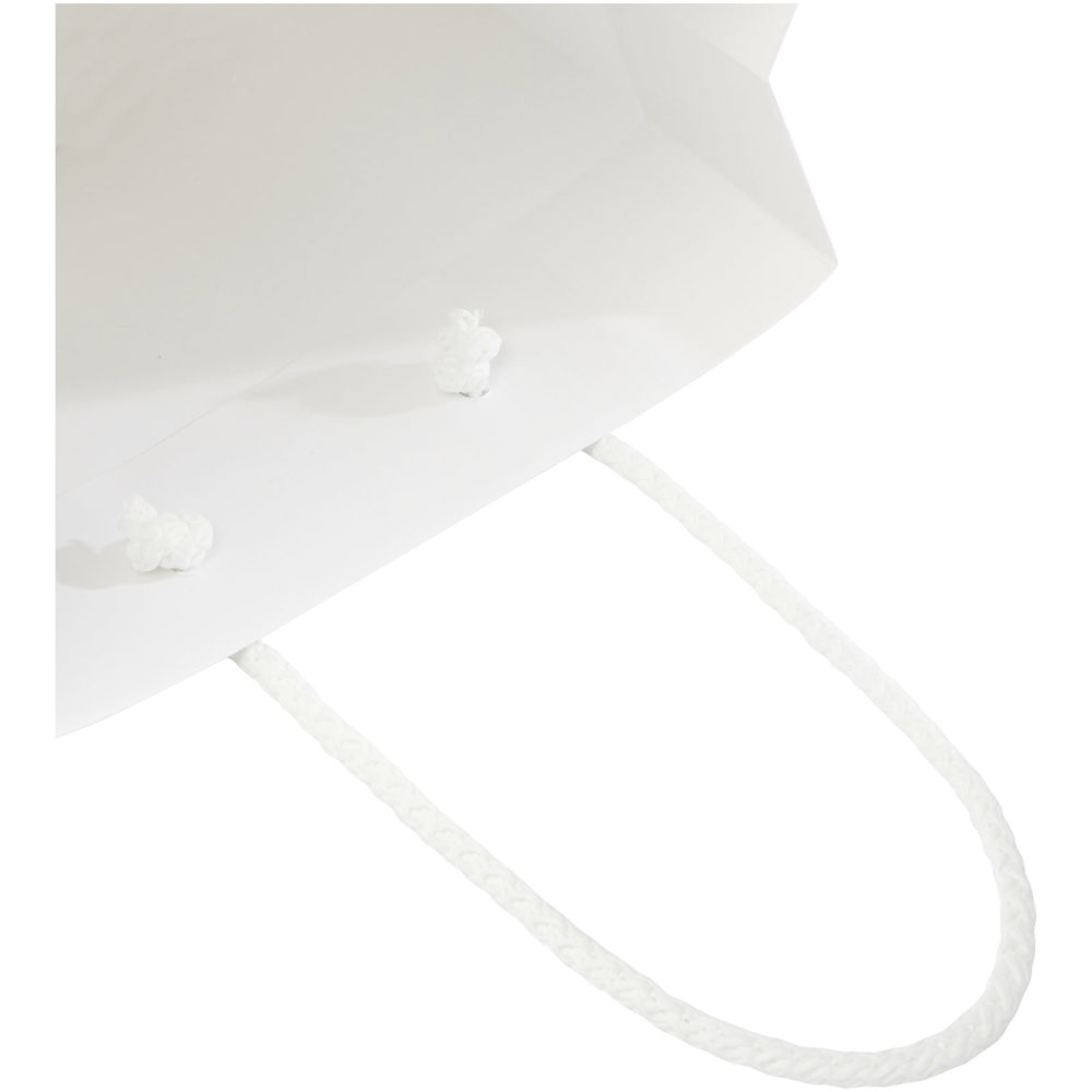 Handgefertigte 170 g/m² Integra-Papiertüte mit Kunststoff Kordelgriffen – 18 × 9 × 23 cm 