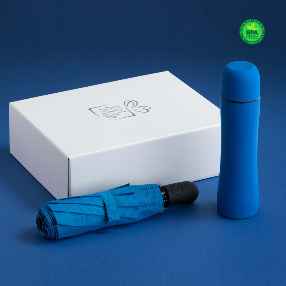 Auto Set: Thermosbecher & Vollautomatischer Regenschirm - blau
